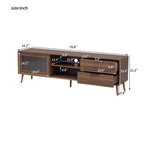 Meuble TV moderne pour téléviseurs jusqu'à 80'', Console multimédia TV avec 2 portes vitrées, Meuble de divertissement avec 2 tiroirs et armoire de rangement, Noyer - ModernLuxe