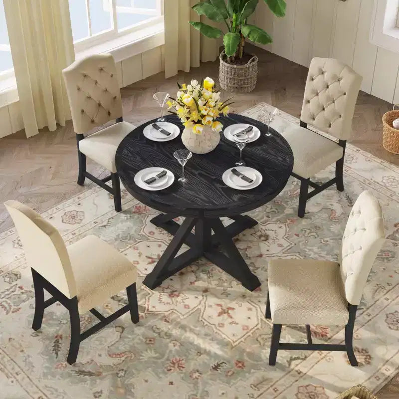 Ensemble de salle à manger Whisen de style rétro avec table extensible et 4 chaises rembourrées