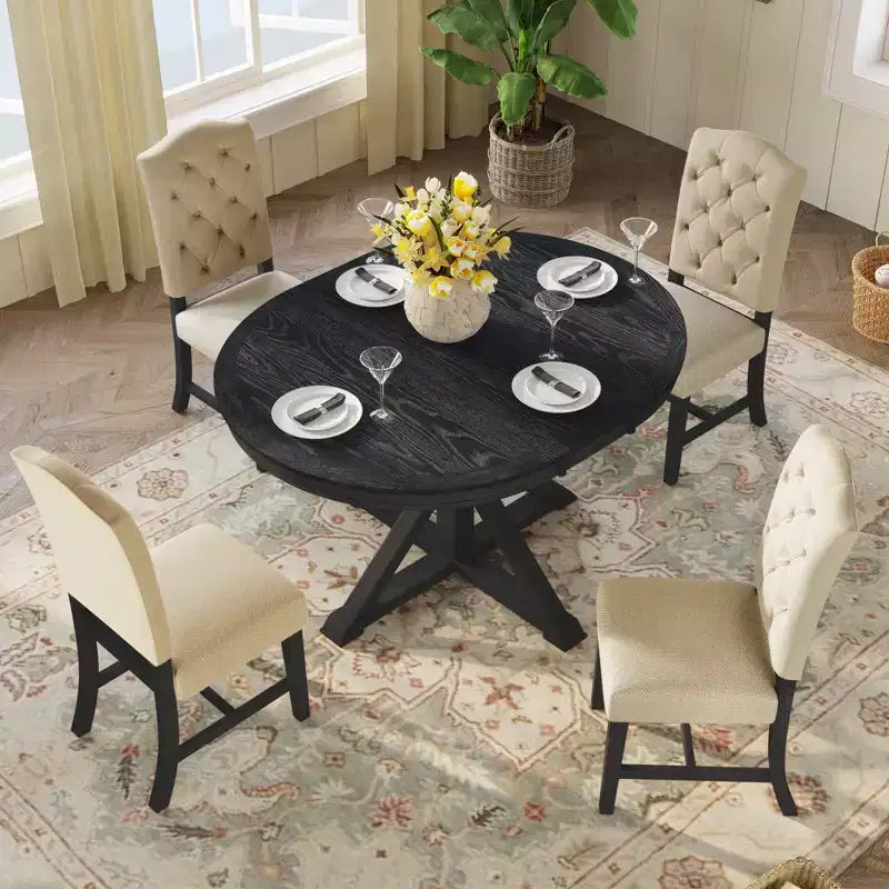 Ensemble de salle à manger Whisen de style rétro avec table extensible et 4 chaises rembourrées