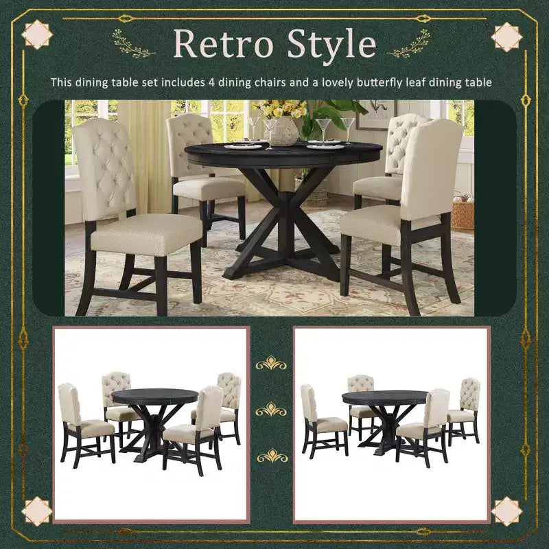 Ensemble de salle à manger Whisen de style rétro avec table extensible et 4 chaises rembourrées