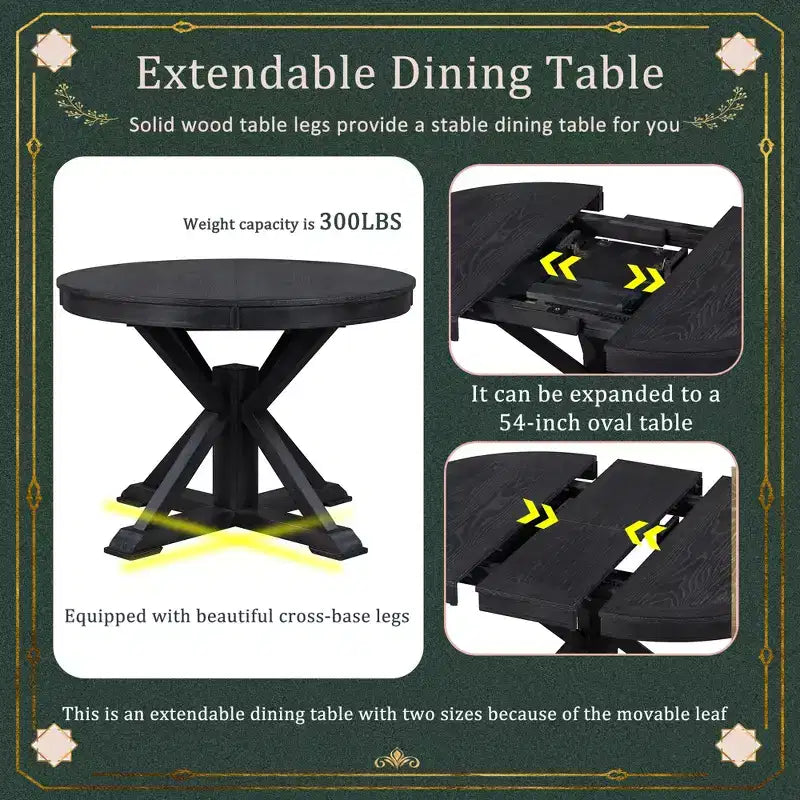 Ensemble de salle à manger Whisen de style rétro avec table extensible et 4 chaises rembourrées
