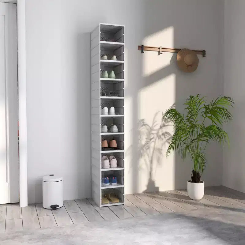 HOMCOM Boîtes à Chaussures en Plastique Transparent Empilables avec Porte Transparente, Rangement de Baskets Pliables, Aucun Assemblage Requis, Convient aux Pointures Jusqu'à 44, Blanc