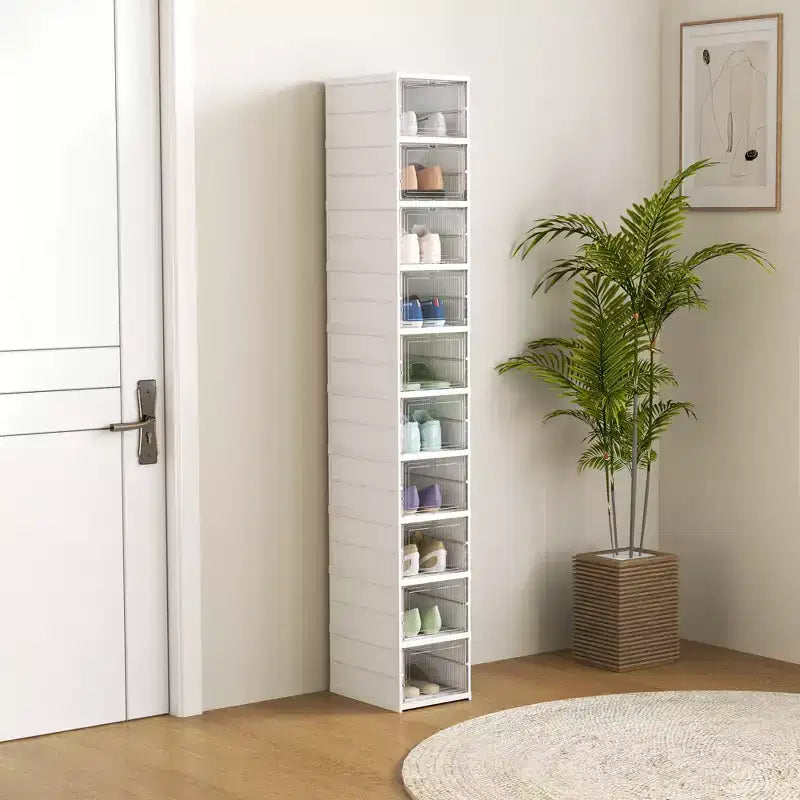 HOMCOM Boîtes à Chaussures en Plastique Transparent Empilables avec Porte Transparente, Rangement de Baskets Pliables, Aucun Assemblage Requis, Convient aux Pointures Jusqu'à 44, Blanc