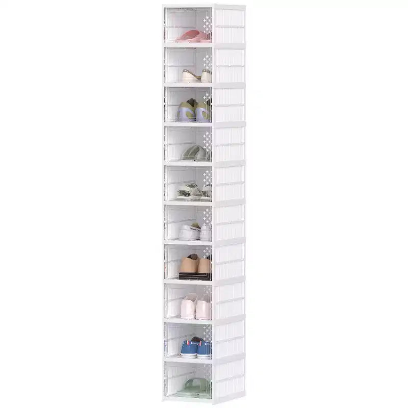 HOMCOM Boîtes à Chaussures en Plastique Transparent Empilables avec Porte Transparente, Rangement de Baskets Pliables, Aucun Assemblage Requis, Convient aux Pointures Jusqu'à 44, Blanc