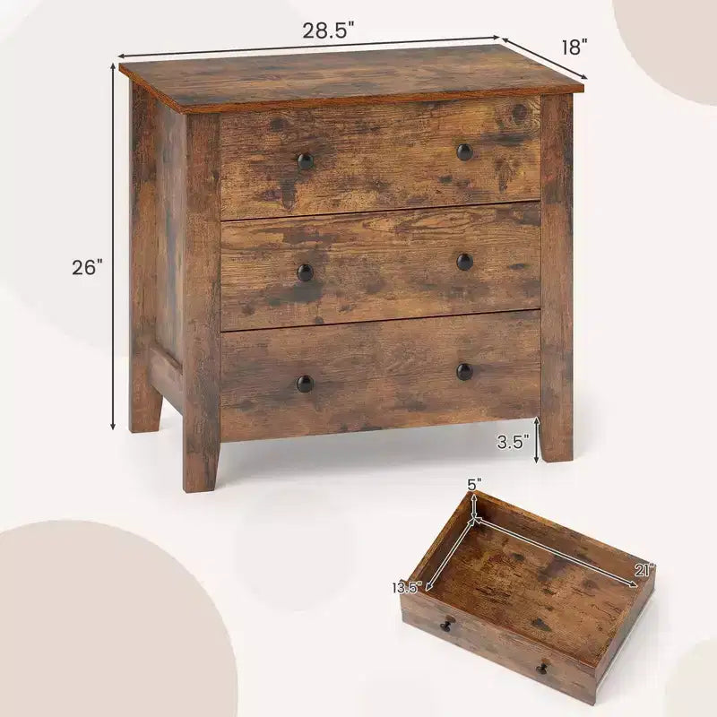 Commode à 3 tiroirs Costway, 2 pièces, avec poignées pratiques, rails de glissière lisses, table d'appoint Noyer/Marron