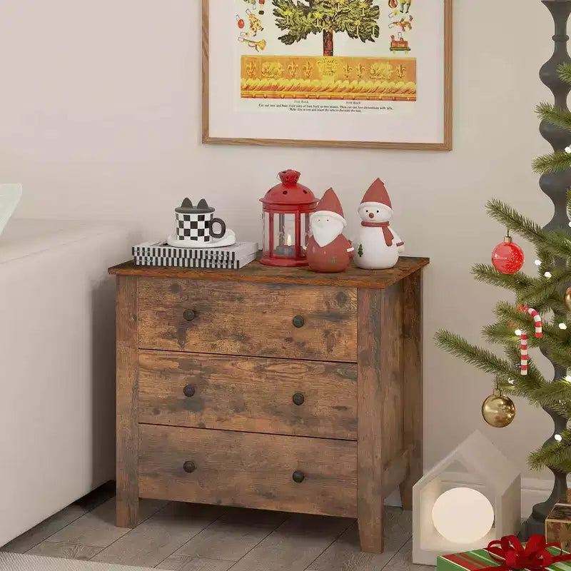 Commode à 3 tiroirs Costway, 2 pièces, avec poignées pratiques, rails de glissière lisses, table d'appoint Noyer/Marron