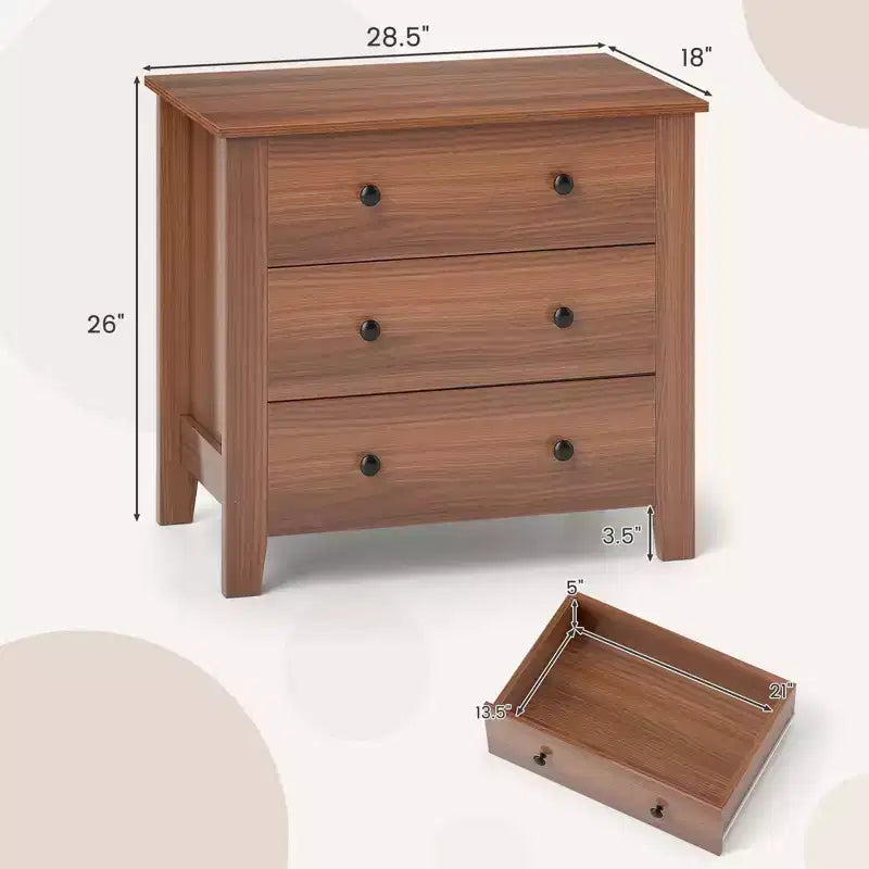 Commode à 3 tiroirs Costway, 2 pièces, avec poignées pratiques, rails de glissière lisses, table d'appoint Noyer/Marron