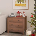 Commode à 3 tiroirs Costway, 2 pièces, avec poignées pratiques, rails de glissière lisses, table d'appoint Noyer/Marron