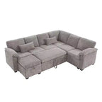 Canapé d'angle en forme de L 97" avec pouf de rangement, canapé d'angle 7 places en tissu chenille avec 2 oreillers pour salon - ModernLuxe