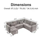 Canapé d'angle en forme de L 97" avec pouf de rangement, canapé d'angle 7 places en tissu chenille avec 2 oreillers pour salon - ModernLuxe