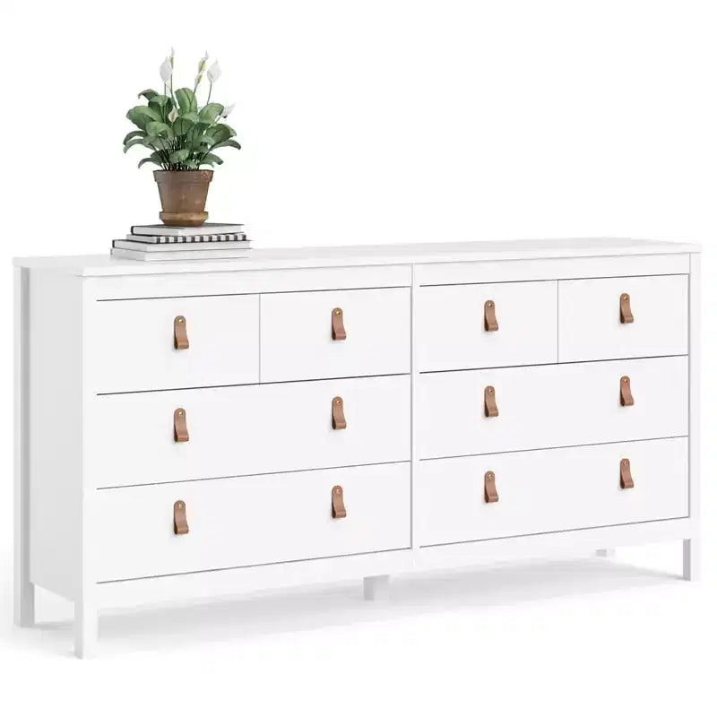 Commode horizontale HomeStock de 15,24 cm de haut en panneaux de particules avec 8 tiroirs, finition blanche
