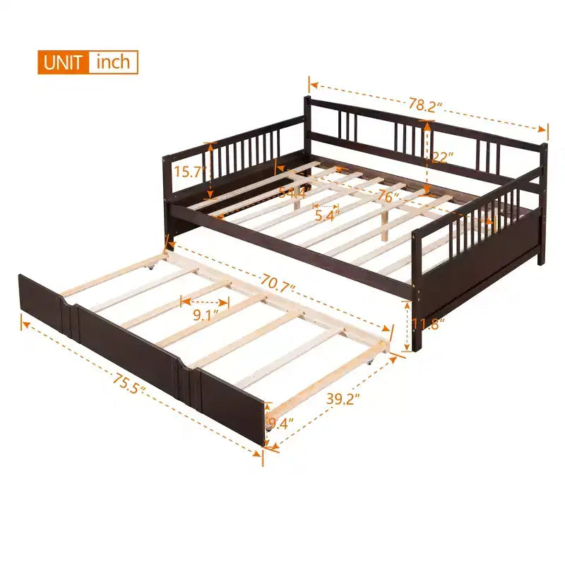 Lit de repos double/grand, cadre de lit plateforme en bois avec lit gigogne double/deux tiroirs - ModernLuxe