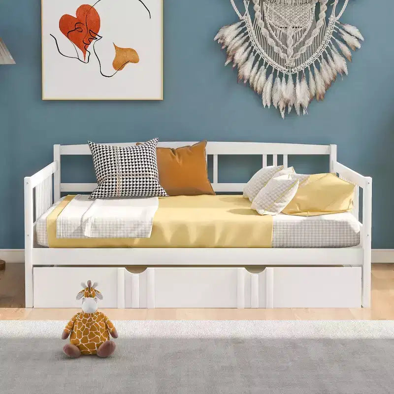 Lit de repos double/grand, cadre de lit plateforme en bois avec lit gigogne double/deux tiroirs - ModernLuxe