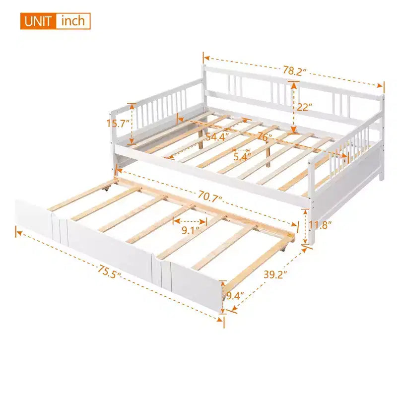 Lit de repos double/grand, cadre de lit plateforme en bois avec lit gigogne double/deux tiroirs - ModernLuxe