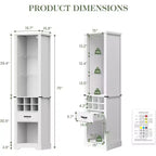 Heynemo Armoire de rangement haute de 190 cm avec éclairage LED, meuble de rangement de style ferme avec étagères réglables en verre trempé, casier à vin
