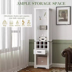 Heynemo Armoire de rangement haute de 190 cm avec éclairage LED, meuble de rangement de style ferme avec étagères réglables en verre trempé, casier à vin