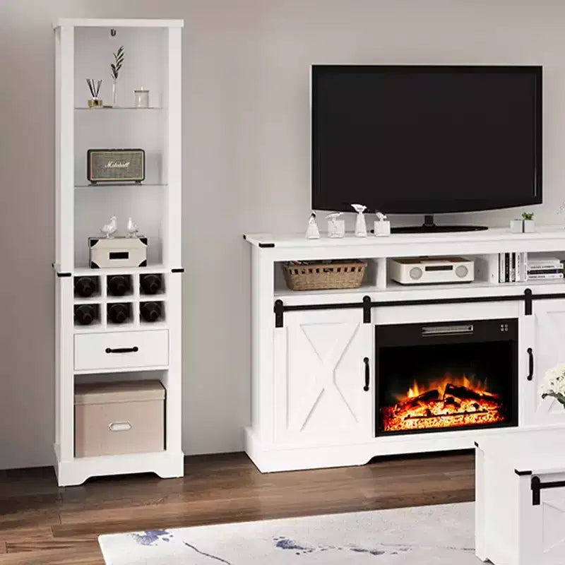 Heynemo Armoire de rangement haute de 190 cm avec éclairage LED, meuble de rangement de style ferme avec étagères réglables en verre trempé, casier à vin