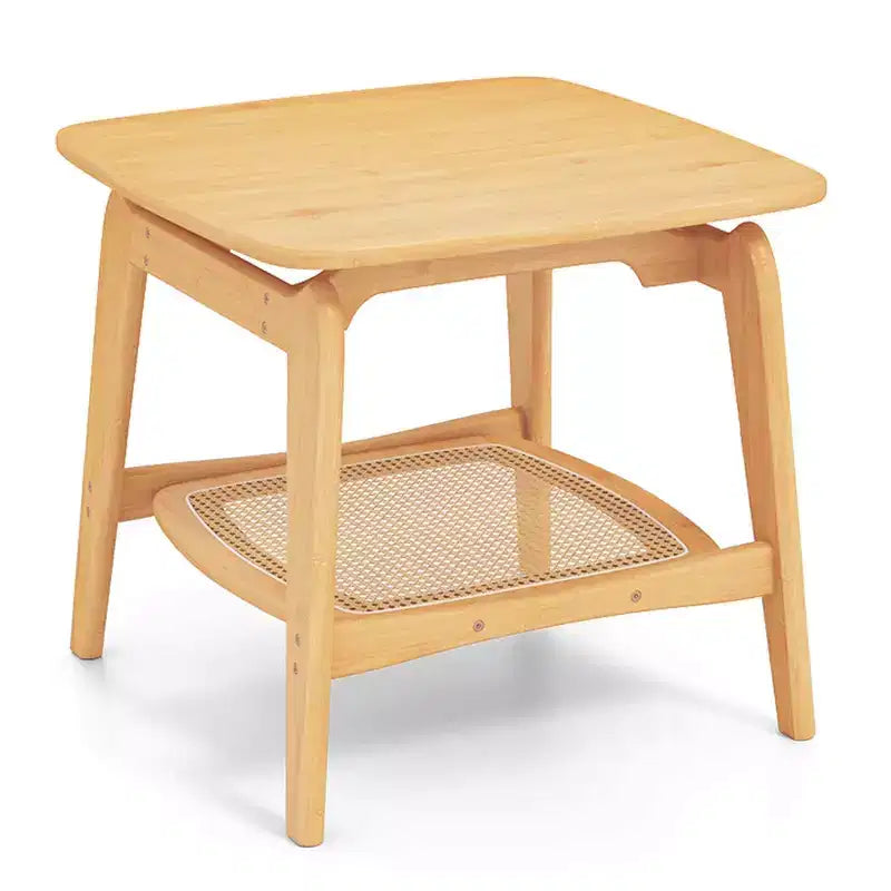 Costway Table d'appoint canapé bambou 1/2 PCS avec étagère de rangement en rotin synthétique Table d'appoint bohème Salon