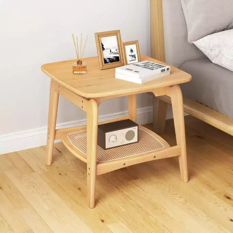 Costway Table d'appoint canapé bambou 1/2 PCS avec étagère de rangement en rotin synthétique Table d'appoint bohème Salon