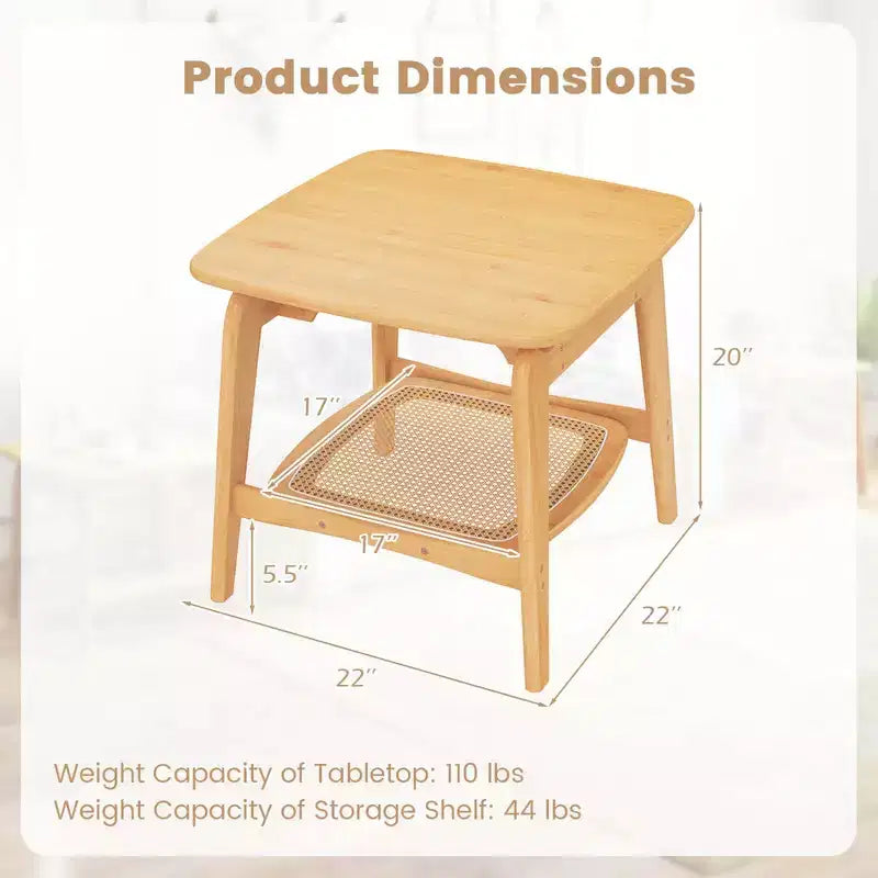Costway Table d'appoint canapé bambou 1/2 PCS avec étagère de rangement en rotin synthétique Table d'appoint bohème Salon
