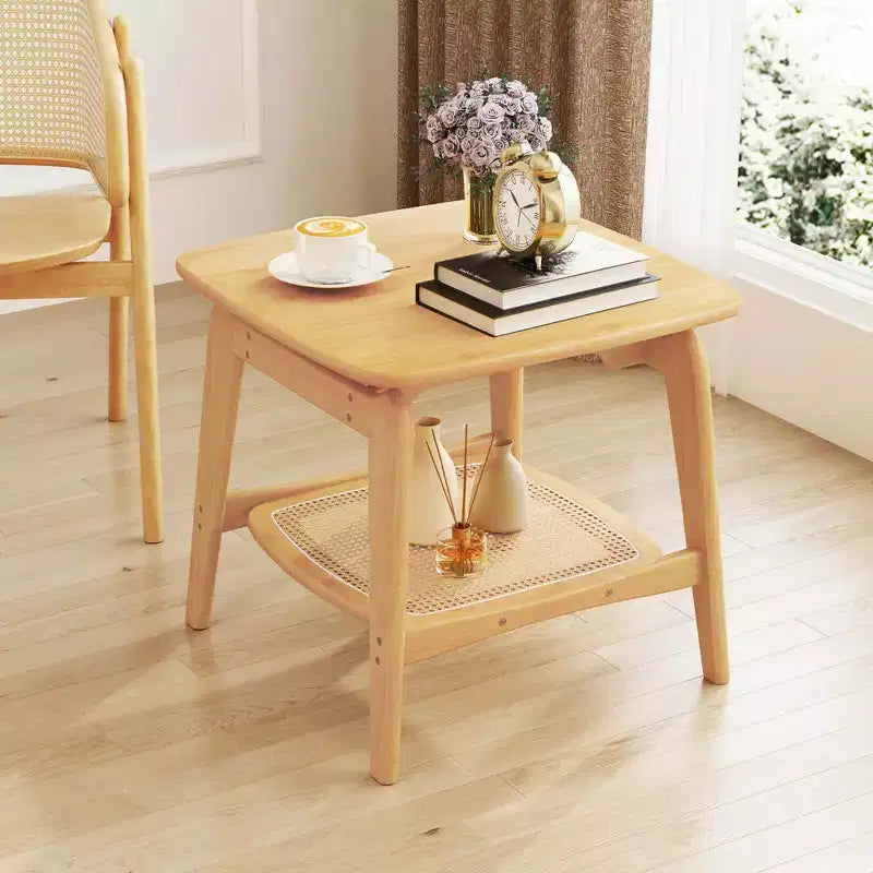 Costway Table d'appoint canapé bambou 1/2 PCS avec étagère de rangement en rotin synthétique Table d'appoint bohème Salon