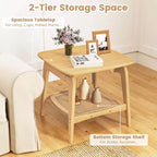 Costway Table d'appoint canapé bambou 1/2 PCS avec étagère de rangement en rotin synthétique Table d'appoint bohème Salon