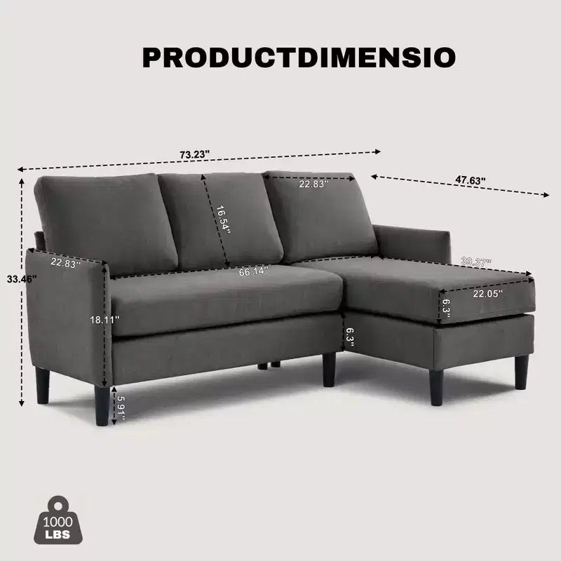 Ensemble de canapé d'angle réversible de luxe Hyleory - Tissu en mélange de lin, design modulaire gauche/droite, cadre robuste pour salon et studio.
