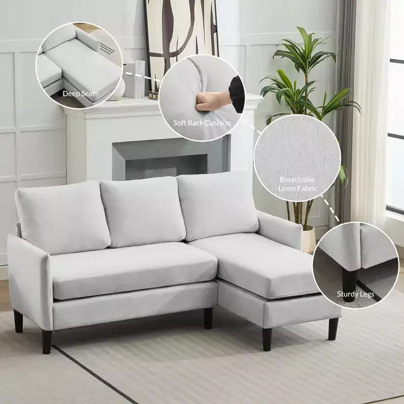 Ensemble de canapé d'angle réversible de luxe Hyleory - Tissu en mélange de lin, design modulaire gauche/droite, cadre robuste pour salon et studio.