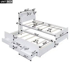 Cadre de lit plateforme double/grand avec tête de lit LED de rangement, lit gigogne double et 3 tiroirs, blanc-ModernLuxe