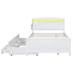 Cadre de lit plateforme double/grand avec tête de lit LED de rangement, lit gigogne double et 3 tiroirs, blanc-ModernLuxe