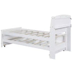 Cadre de lit plateforme double/grand avec tête de lit LED de rangement, lit gigogne double et 3 tiroirs, blanc-ModernLuxe