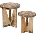 Uttermost Modern Natural Wood Round Nesting Tables Set of 2 Triangular Legs for Living Room Bedroom Bedside Entryway House Balcony