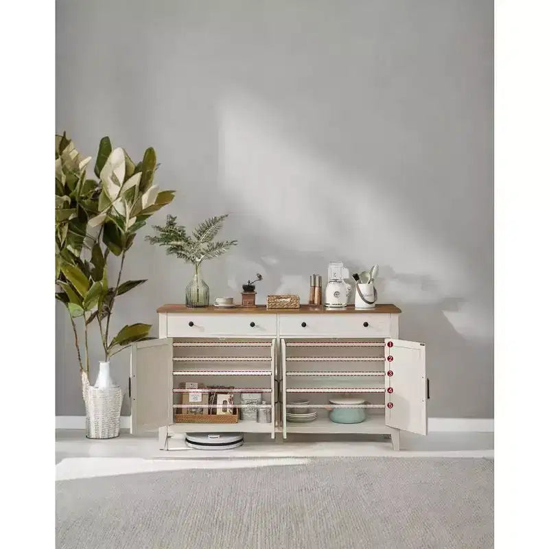 Meuble de rangement de cuisine style ferme marron miel avec 2 tiroirs et étagères réglables, parfait pour un coin café