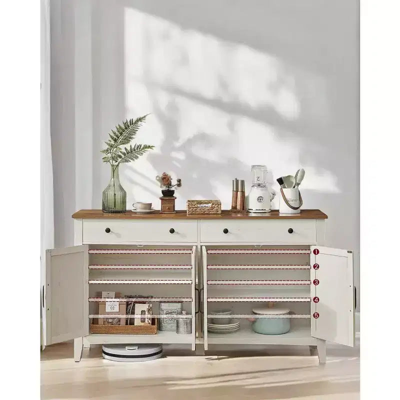 Meuble de rangement de cuisine style ferme marron miel avec 2 tiroirs et étagères réglables, parfait pour un coin café