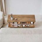 Meuble de rangement de cuisine style ferme marron miel avec 2 tiroirs et étagères réglables, parfait pour un coin café