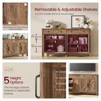 Meuble de rangement de cuisine style ferme marron miel avec 2 tiroirs et étagères réglables, parfait pour un coin café