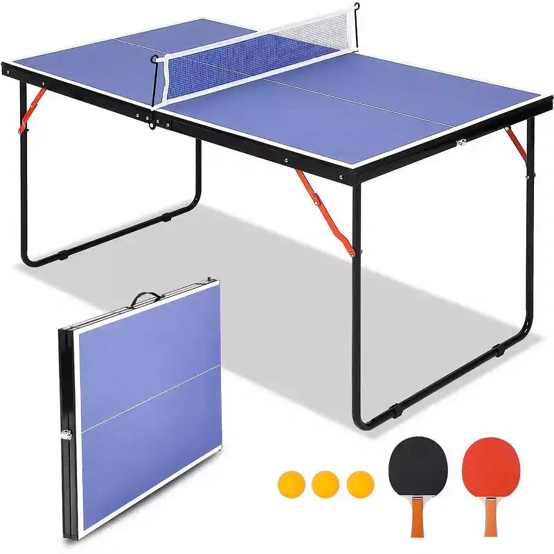 Foldable Table Tennis Table Portable Ping Pong Table with Net & 2 Paddles & 3 Balls