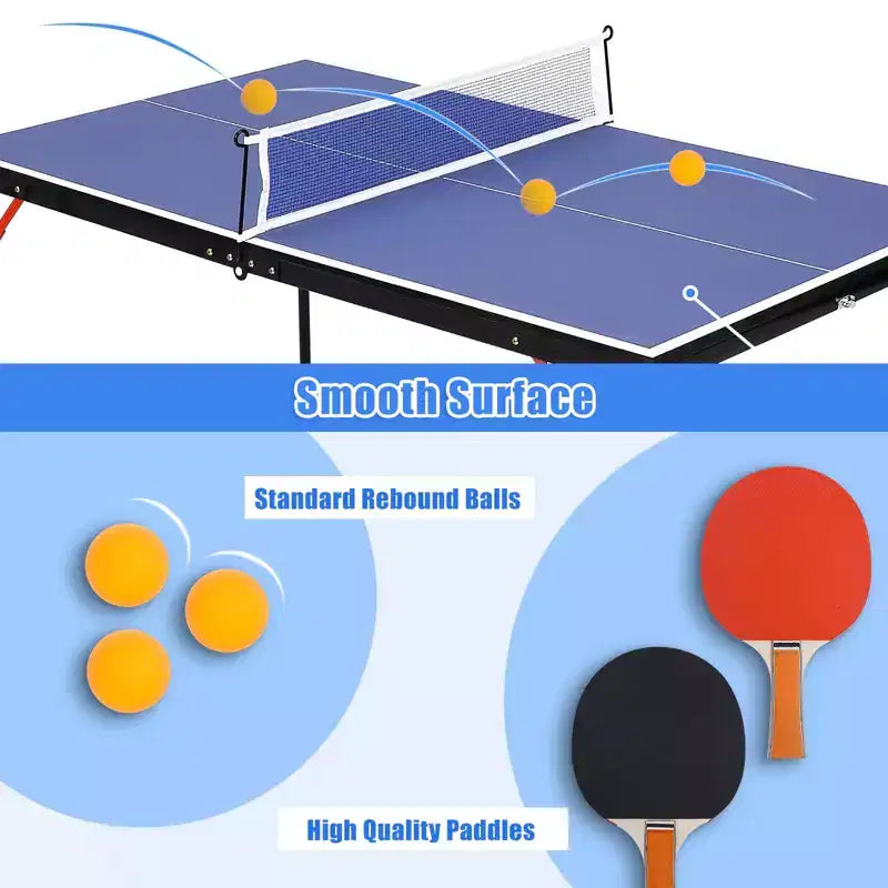 Table de Tennis de Table Pliable, Table de Ping-Pong Portable avec Filet, 2 Raquettes et 3 Balles