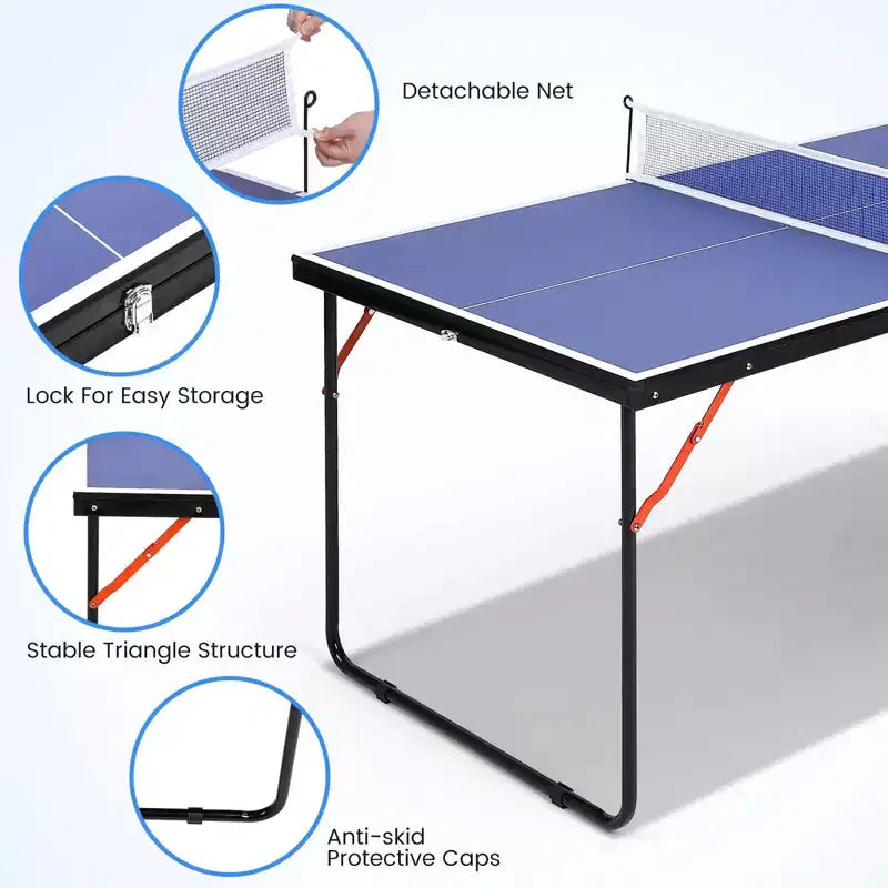 Table de Tennis de Table Pliable, Table de Ping-Pong Portable avec Filet, 2 Raquettes et 3 Balles