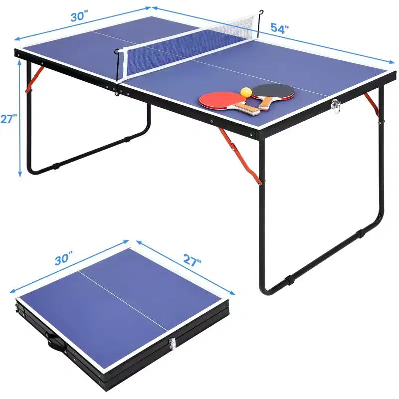 Table de Tennis de Table Pliable, Table de Ping-Pong Portable avec Filet, 2 Raquettes et 3 Balles