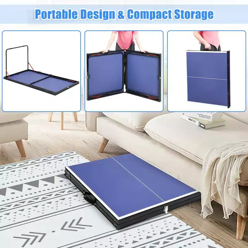 Table de Tennis de Table Pliable, Table de Ping-Pong Portable avec Filet, 2 Raquettes et 3 Balles