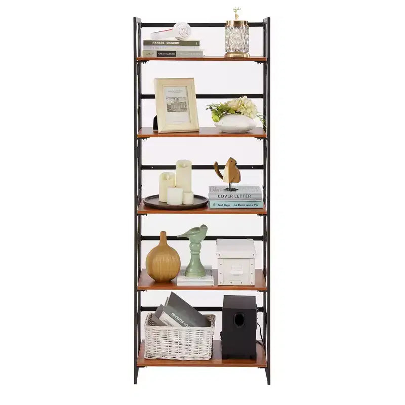 Étagère pliante VECELO, bibliothèque à 5 niveaux, organisateur de rangement industriel pour salon, marron/noyer/marron antique