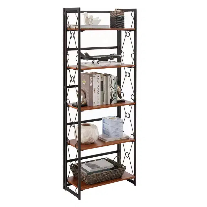 Étagère pliante VECELO, bibliothèque à 5 niveaux, organisateur de rangement industriel pour salon, marron/noyer/marron antique