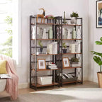 Étagère pliante VECELO, bibliothèque à 5 niveaux, organisateur de rangement industriel pour salon, marron/noyer/marron antique
