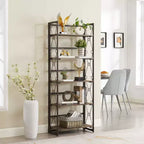 Étagère pliante VECELO, bibliothèque à 5 niveaux, organisateur de rangement industriel pour salon, marron/noyer/marron antique