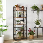 Étagère pliante VECELO, bibliothèque à 5 niveaux, organisateur de rangement industriel pour salon, marron/noyer/marron antique