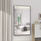 Miroir de salle de bain moderne 60x36 avec cadre noir : Grand format, Aluminium, Fixation murale, Vertical/Horizontal