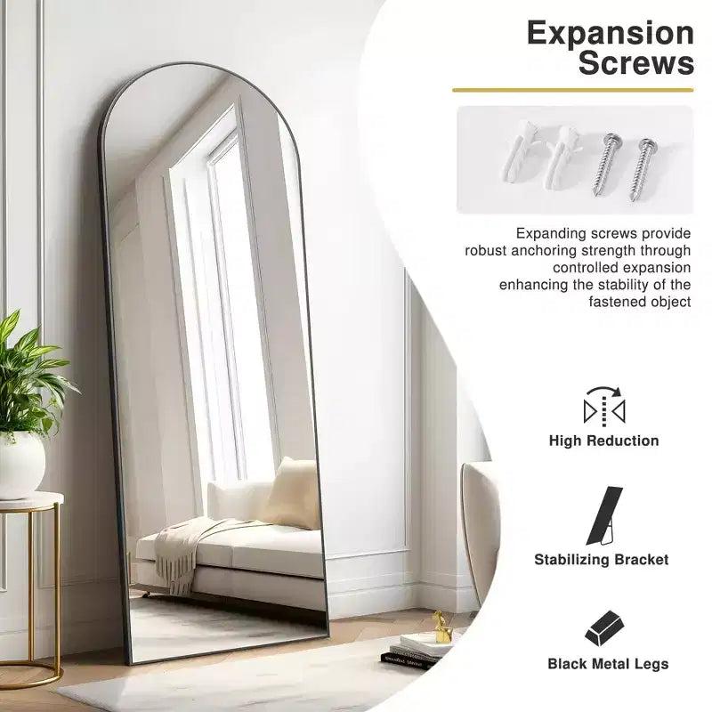 Grand miroir de sol à angle droit : 70,2x31,2, design en bois sculpté, noir, pleine longueur, support inclus