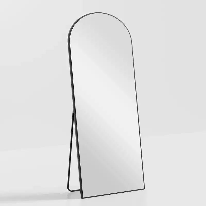 Grand miroir de sol à angle droit : 70,2x31,2, design en bois sculpté, noir, pleine longueur, support inclus