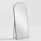 Grand miroir de sol à angle droit : 70,2x31,2, design en bois sculpté, noir, pleine longueur, support inclus